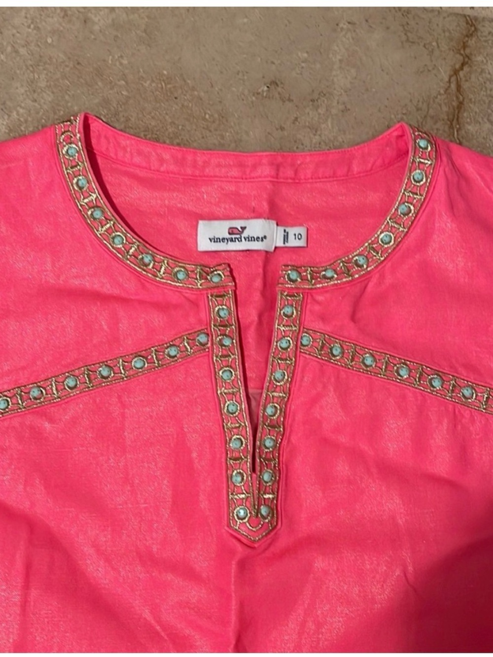 Vineyard Vines Hot Pink Embellished Split-Neck Tunic